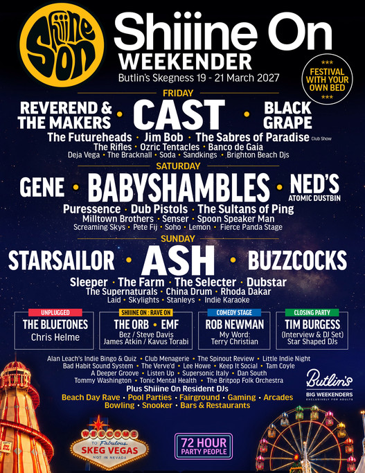 Shiiine On Weekender 2027 Skegness Poster - Line-Up & Bands