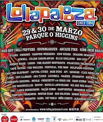 Lollapalooza Chile 2014 Santiago de Chile Poster - Line-Up & Bands