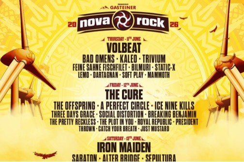 Nova Rock 2026: Iron Maiden, Volbeat und The Cure als Headliner bestätigt