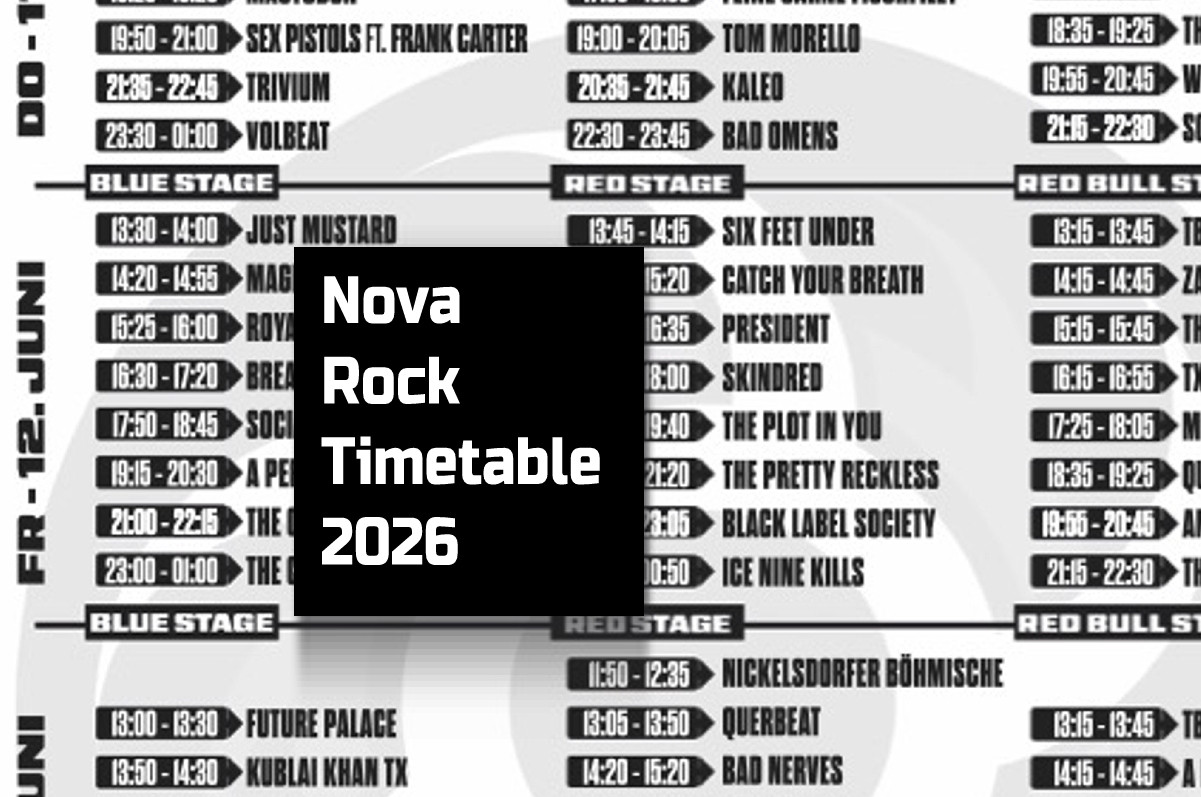 Hier ist er: Der Nova Rock 2026 Timetable