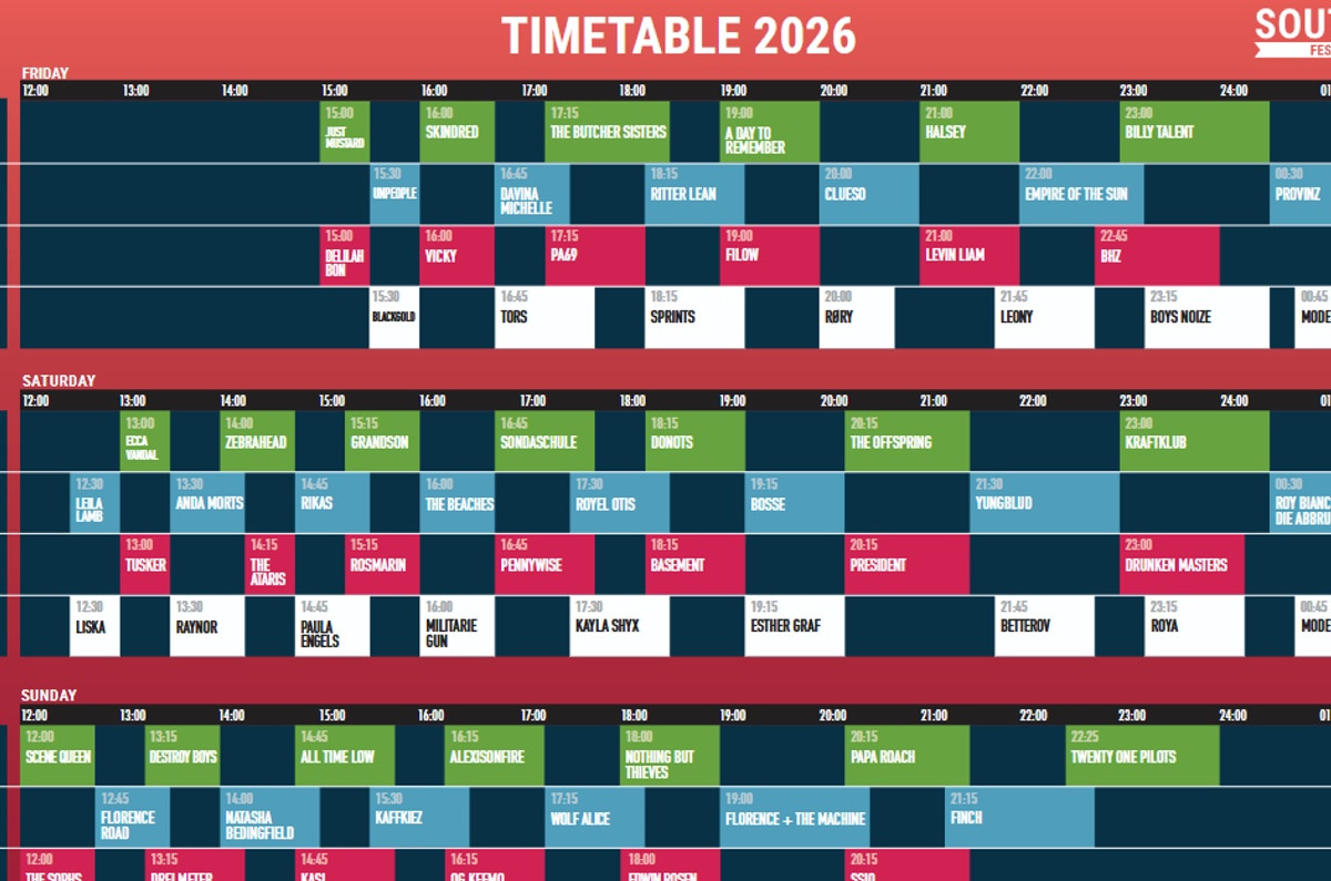 Southside 2026 Timetable: Wer spielt wann?