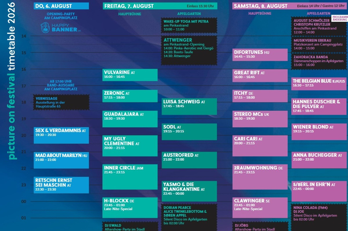 Timetable Picture On Festival - alle Spielzeiten