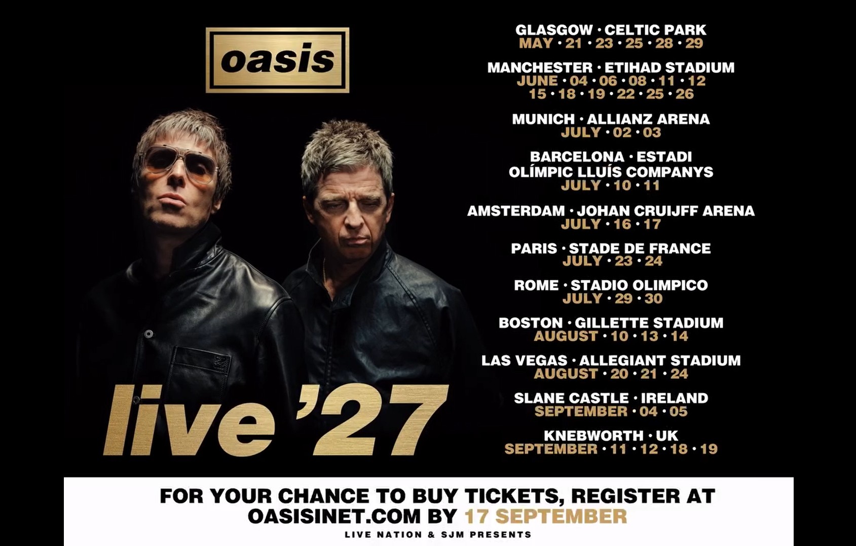 Oasis Tour 2027 - alle Termine, Tickets und Infos